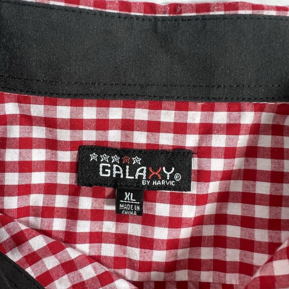 Galaxy‎ Men's Red/White Check Woven Button-Up Shirt Long Sleeve XL - Picture 6 of 7